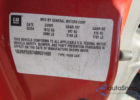 2004 Pontiac Grand Am Se1 z USA, uszkodzony, nr VIN 1G2NF52E74M631499